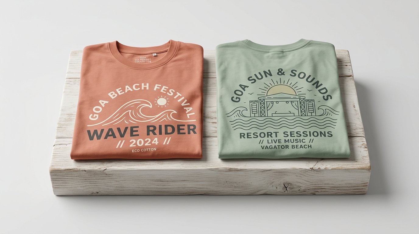 Goa festival event t-shirts and coastal resort lifestyle custom printed apparel