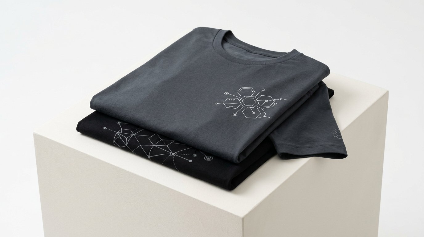 Tech startup custom t-shirts with minimalist geometric graphics for Bengaluru software teams